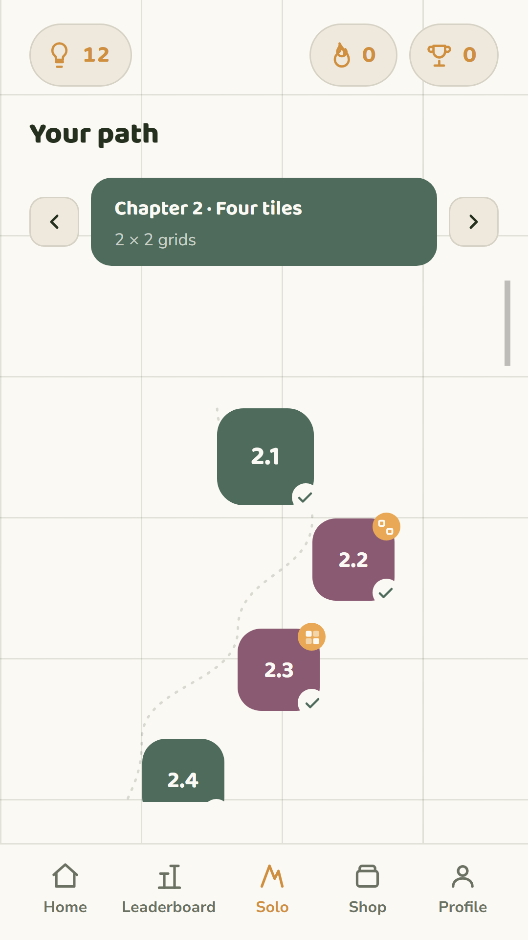 Tessera chapter map showing level progress